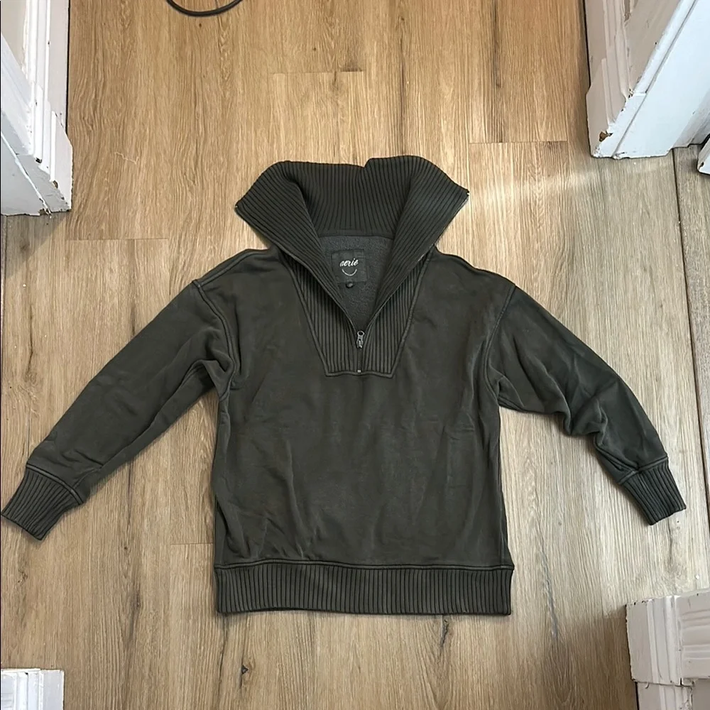 Olive Green Quarter Zip Sweater - Picture 2 of 4